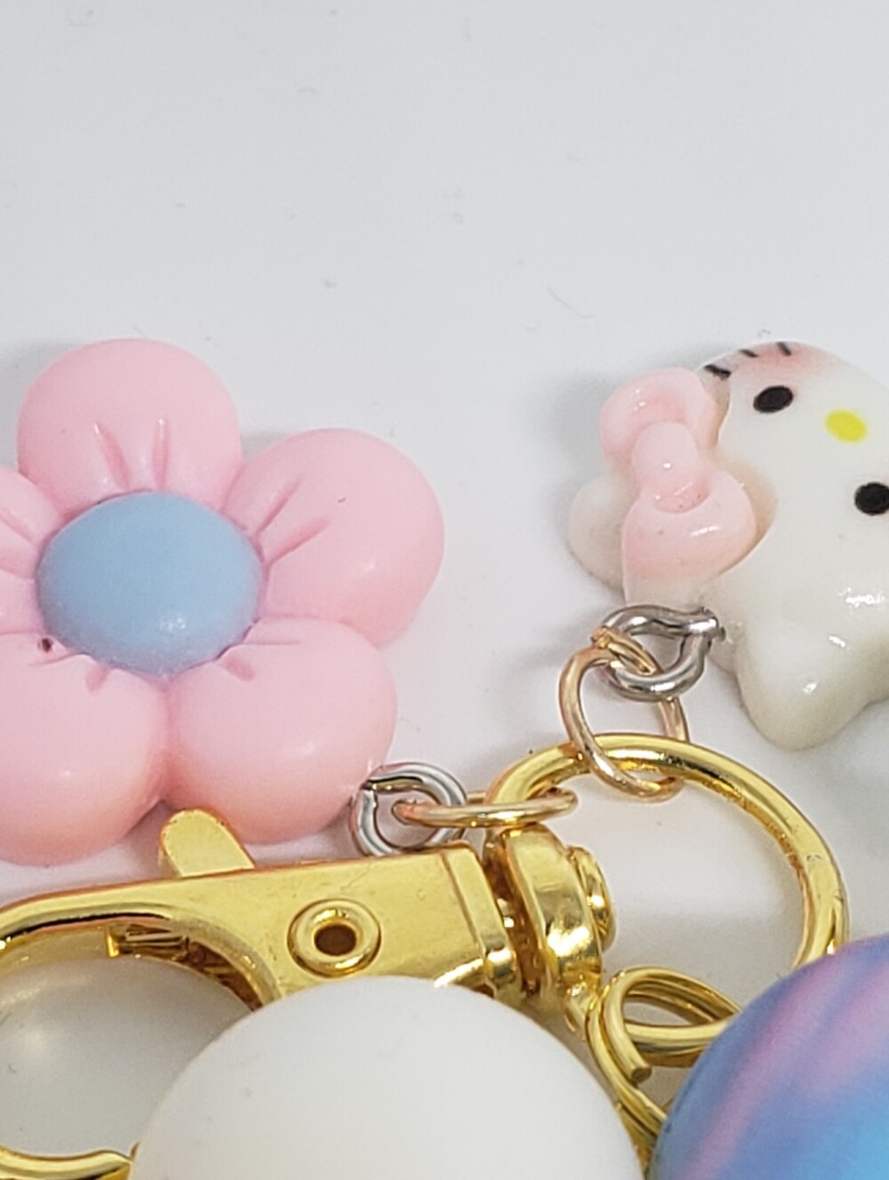 Handmade Silicone Beaded Pastel Kawaii Strawberry Hello Kitty Keychain Wristlet - Picture 5 of 5